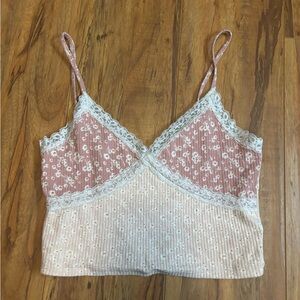 Aeropostale Pink and Cream Lace Trim Tank Top
